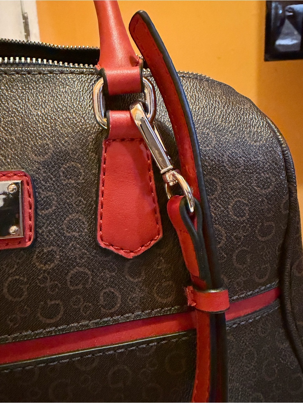G by Guess Brown Satchel with Red Trim and Handles - Picture 3 of 8
